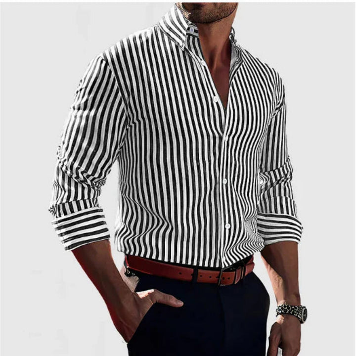 Men's classic striped shirt with lightweight breathable fabric, perfect for summer days and versatile occasions.