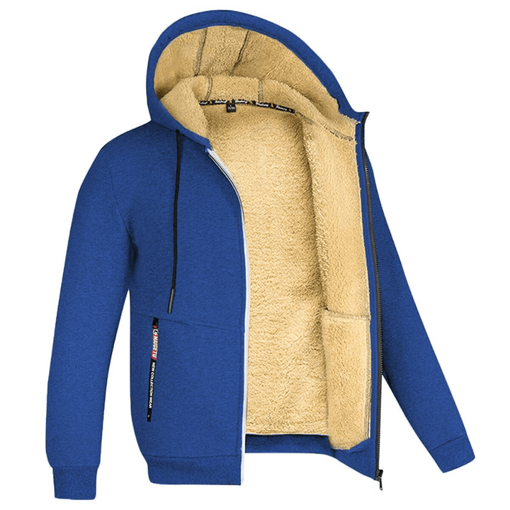 Men's cozy fleece hoodie with ultra-soft fabric, perfect for warmth and comfort on autumn days.







