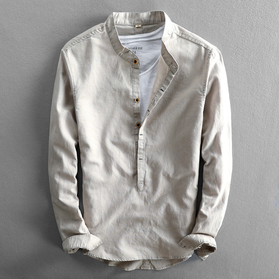 Men's cozy linen shirt with breathable fabric, lightweight design, and a relaxed fit, perfect for summer days and versatile styling.






