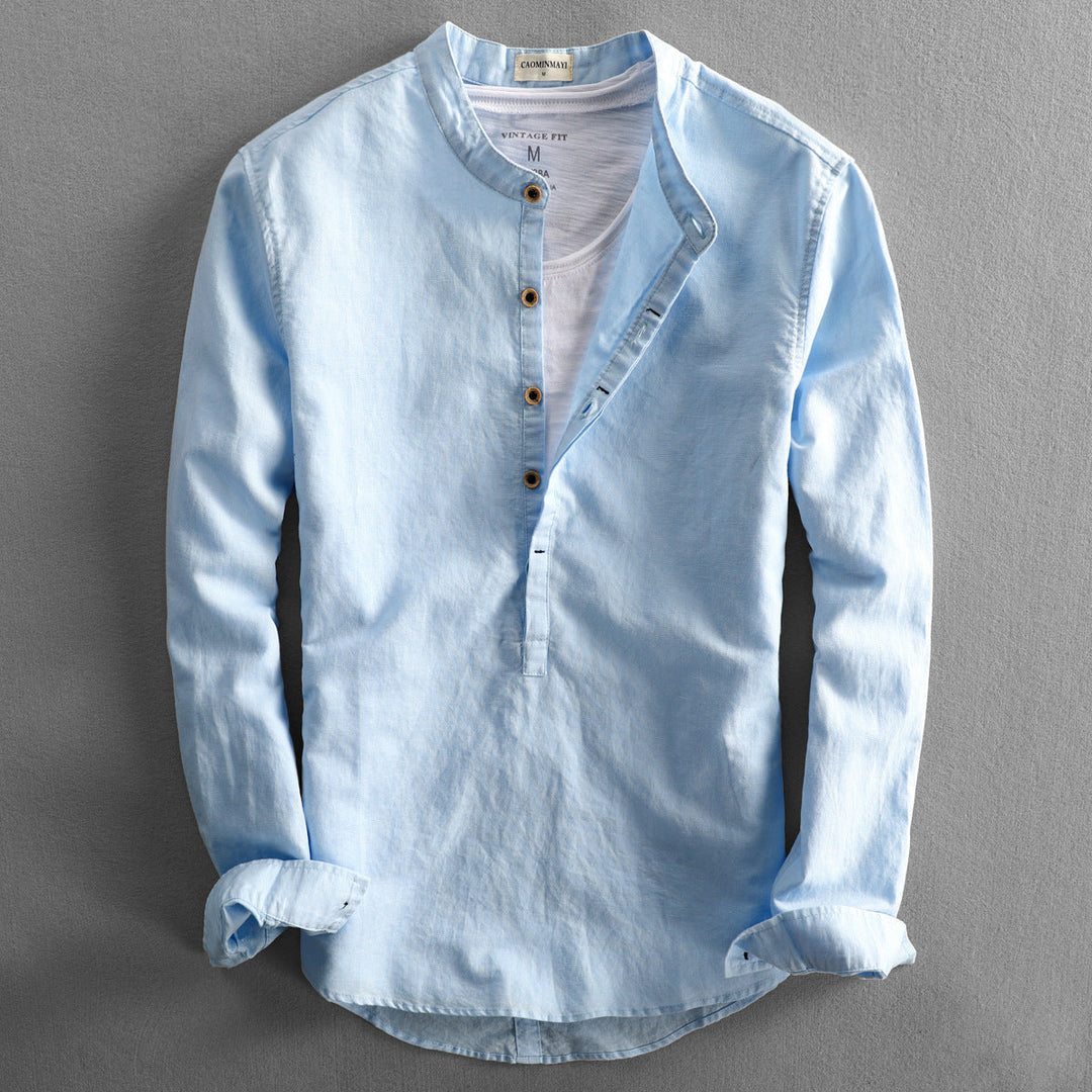 Men's cozy linen shirt with breathable fabric, lightweight design, and a relaxed fit, perfect for summer days and versatile styling.






