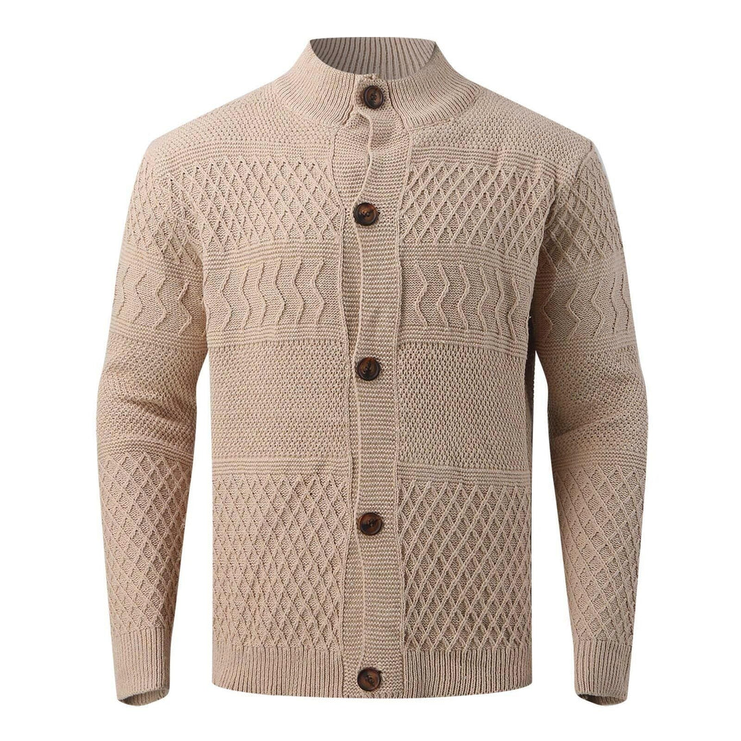 Men's elegant knitted cardigan designed for warmth and style, ideal for autumn layering.







