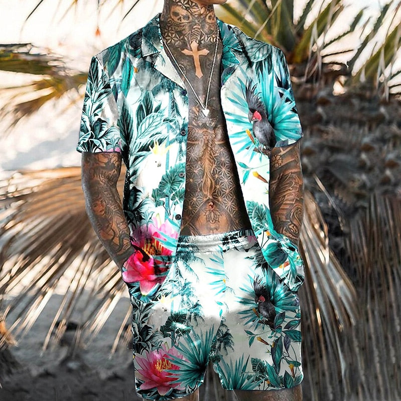 Men's flamingo 2-piece set, perfect for summer with vibrant design, breathable fabric, and relaxed fit for a stylish and comfortable look.






