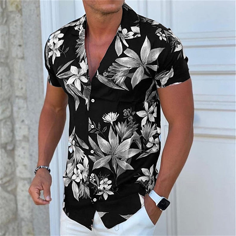  Men's floral short-sleeve polo shirt, perfect for summer style and comfort.






