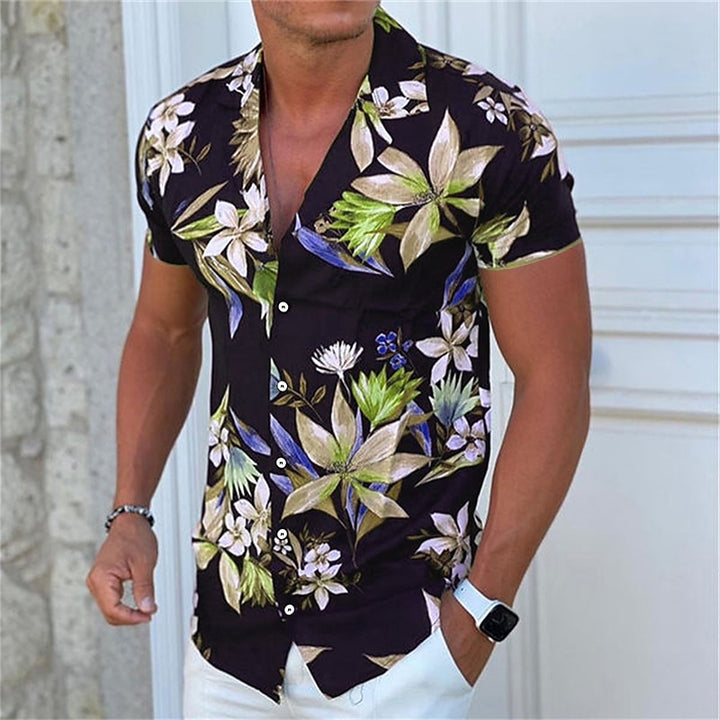  Men's floral short-sleeve polo shirt, perfect for summer style and comfort.






