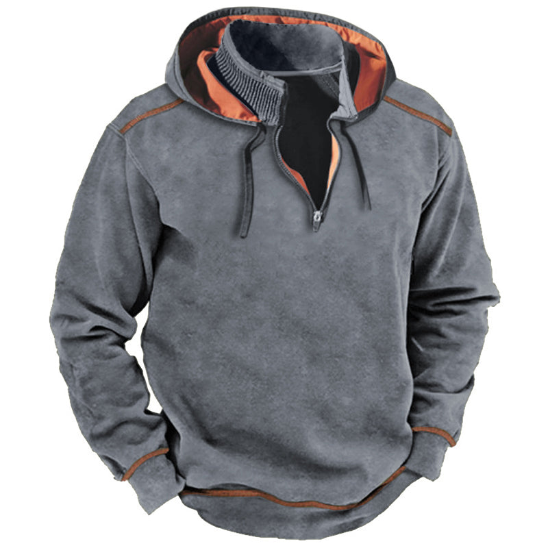 Men's hooded outdoor sweater, designed for comfort and style, perfect for autumn days and outdoor activities.