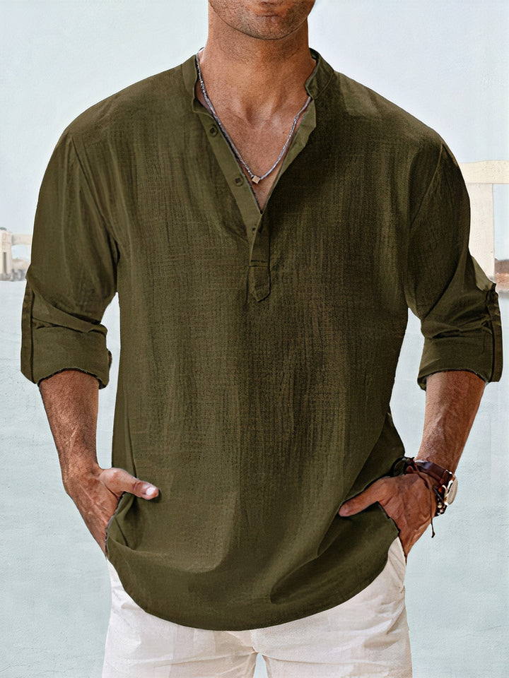  Men's linen beach shirt offering a breathable, relaxed fit, perfect for staying cool during summer days.