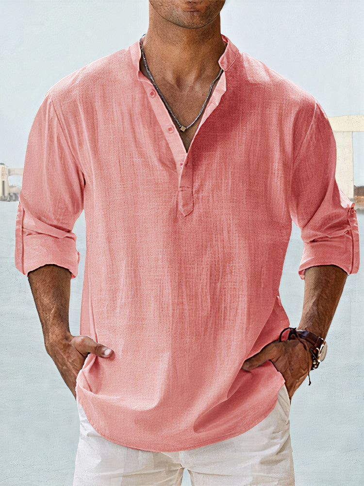  Men's linen beach shirt offering a breathable, relaxed fit, perfect for staying cool during summer days.