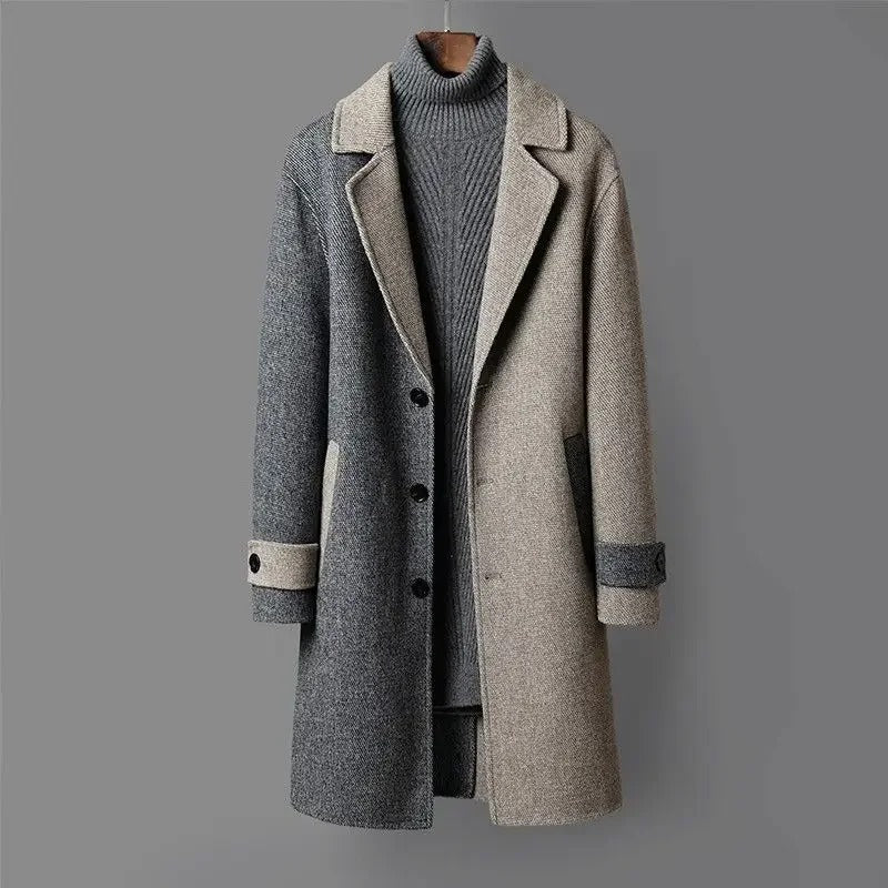 Men's luxe autumn wool coat offering warmth, durability, and timeless style.







