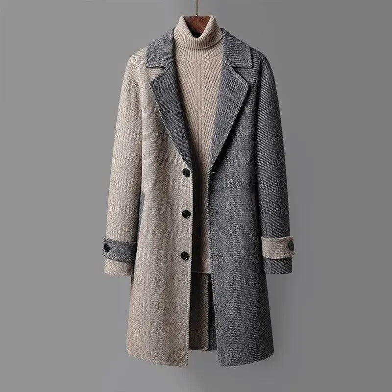 Men's luxe autumn wool coat offering warmth, durability, and timeless style.







