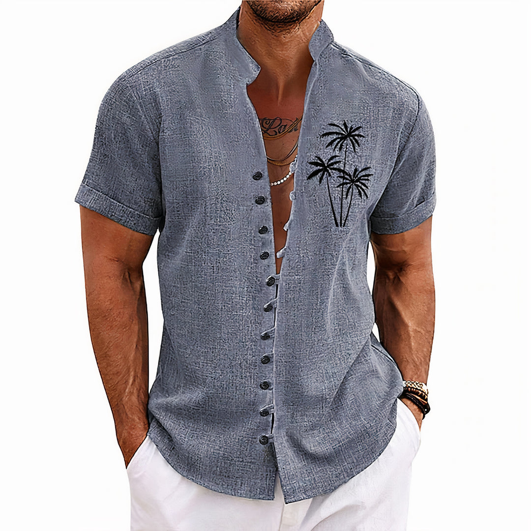 Men's palm tree summer shirt with lightweight, breathable fabric and tropical design, perfect for summer days.






