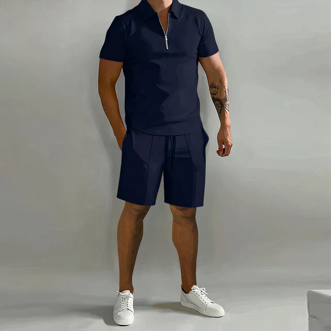 Men's premium shirt and shorts set with a tailored fit, crafted for breathable comfort and versatile summer style.