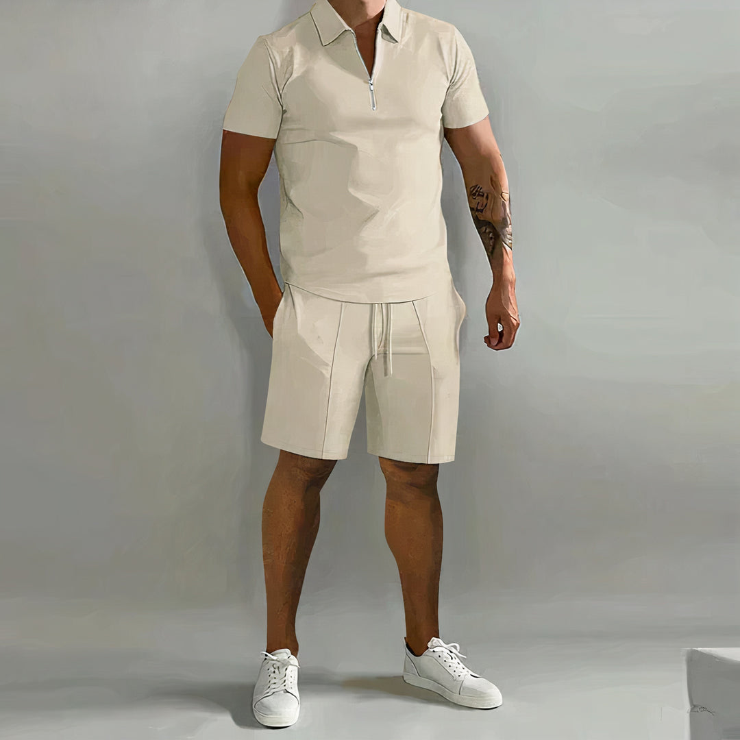 Men's premium shirt and shorts set with a tailored fit, crafted for breathable comfort and versatile summer style.