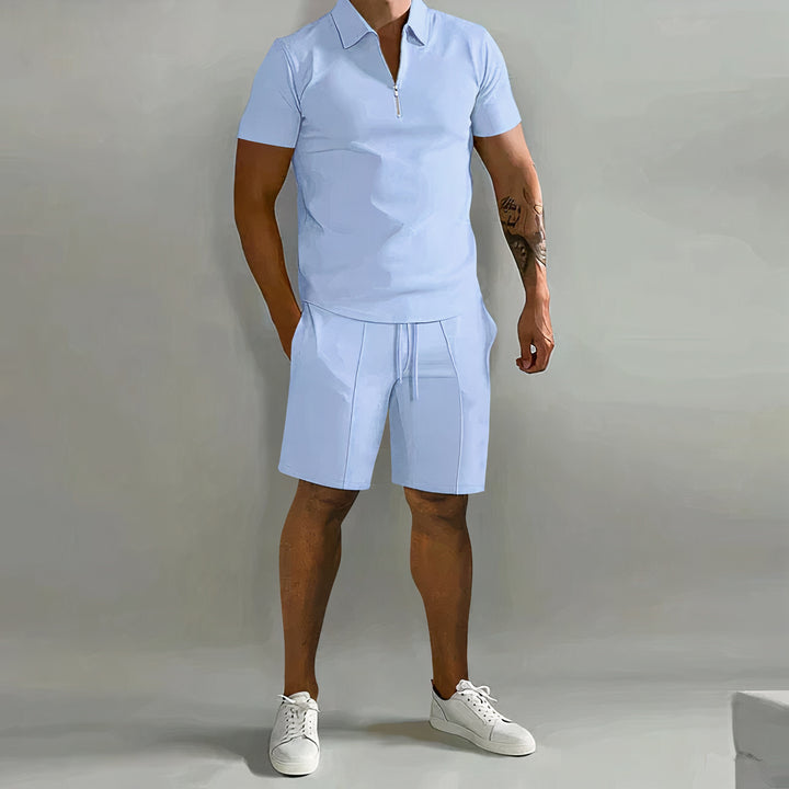 Men's premium shirt and shorts set with a tailored fit, crafted for breathable comfort and versatile summer style.