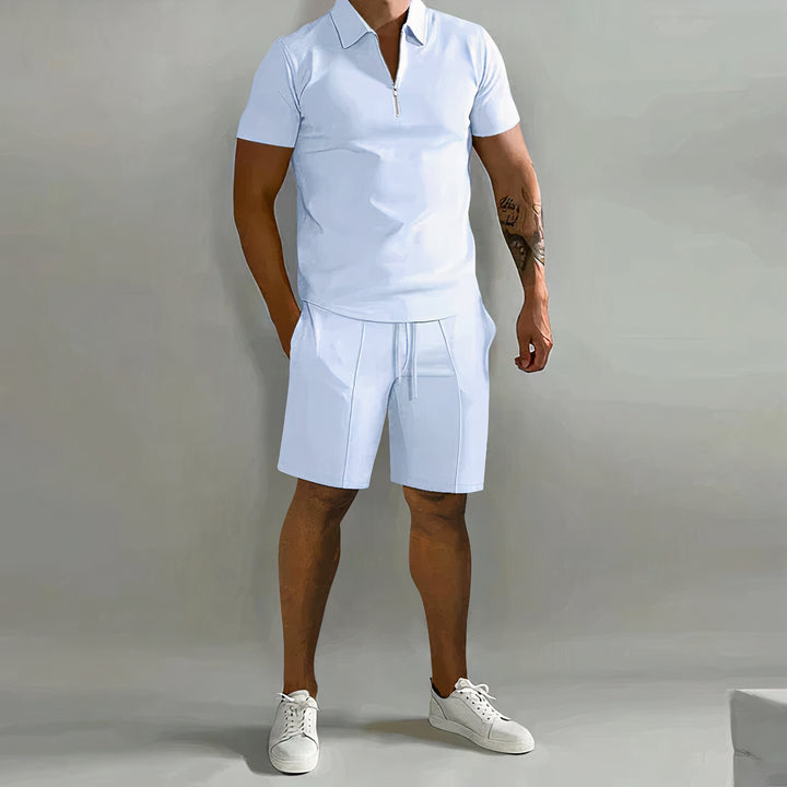 Men's premium shirt and shorts set with a tailored fit, crafted for breathable comfort and versatile summer style.