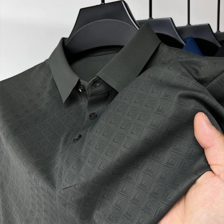 Men's Premium Silk Polo Shirt, offering luxurious comfort, breathability, and timeless style for any occasion.