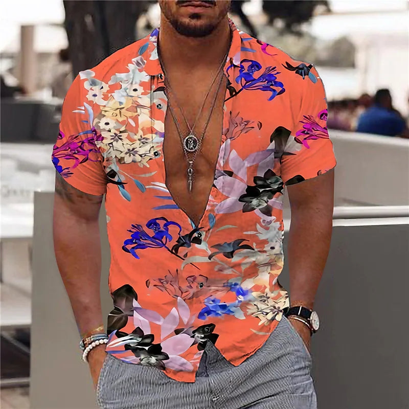 Men's stylish floral summer shirt with lightweight breathable fabric, bold floral patterns, relaxed fit, and versatile design, ideal for summer days and casual occasions.






