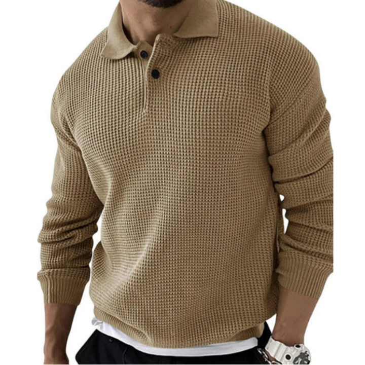 Men's stylish knitted autumn sweater with breathable fabric, perfect for cool autumn days.







