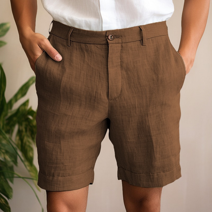 Men's trendy linen shorts, lightweight and stylish, perfect for summer days and casual outings.