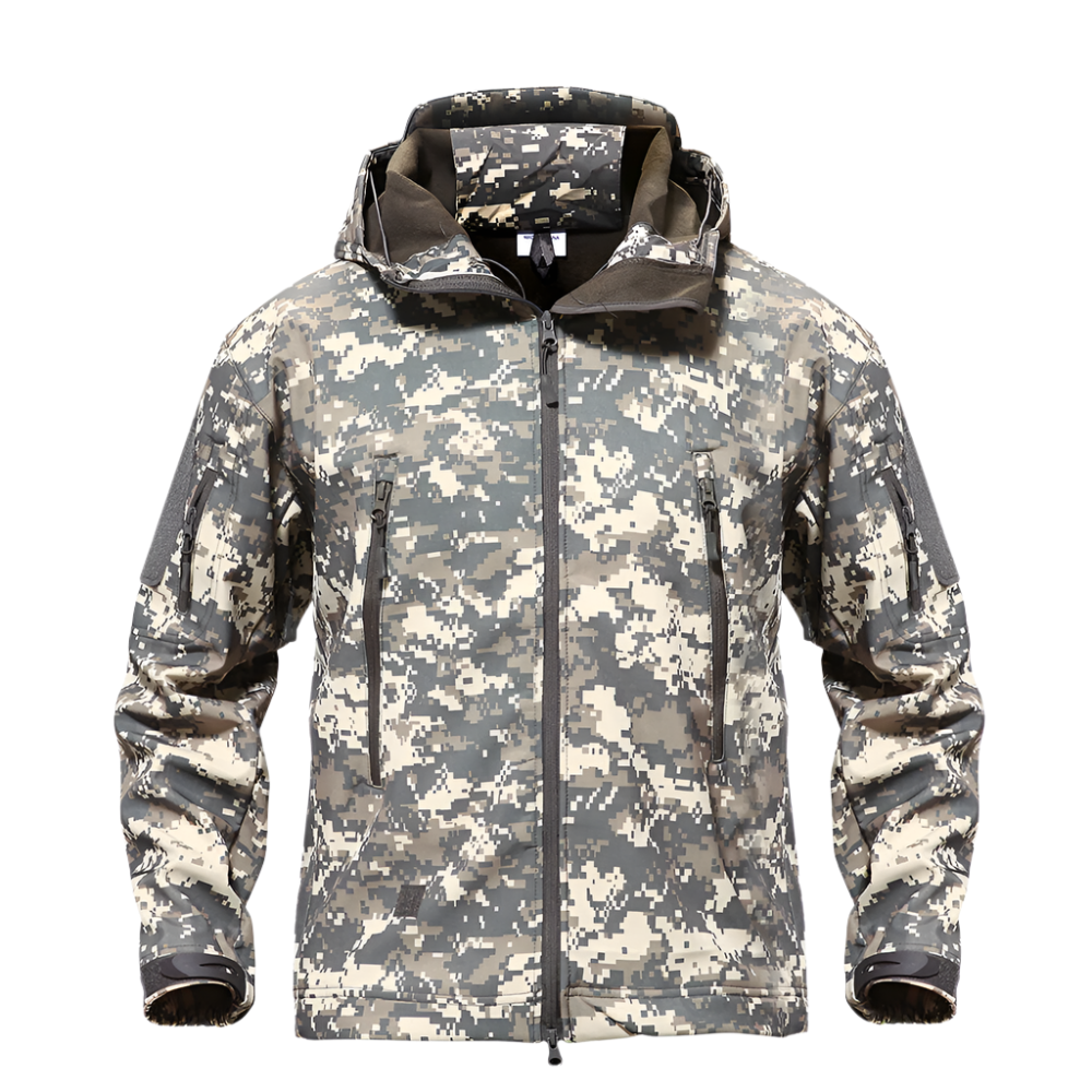 Men’s waterproof military jacket, rugged and weatherproof, perfect for cool and rainy autumn days.