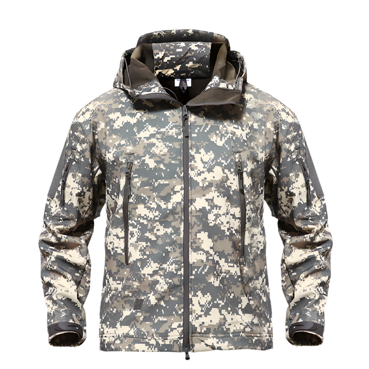 Men’s waterproof military jacket, rugged and weatherproof, perfect for cool and rainy autumn days.