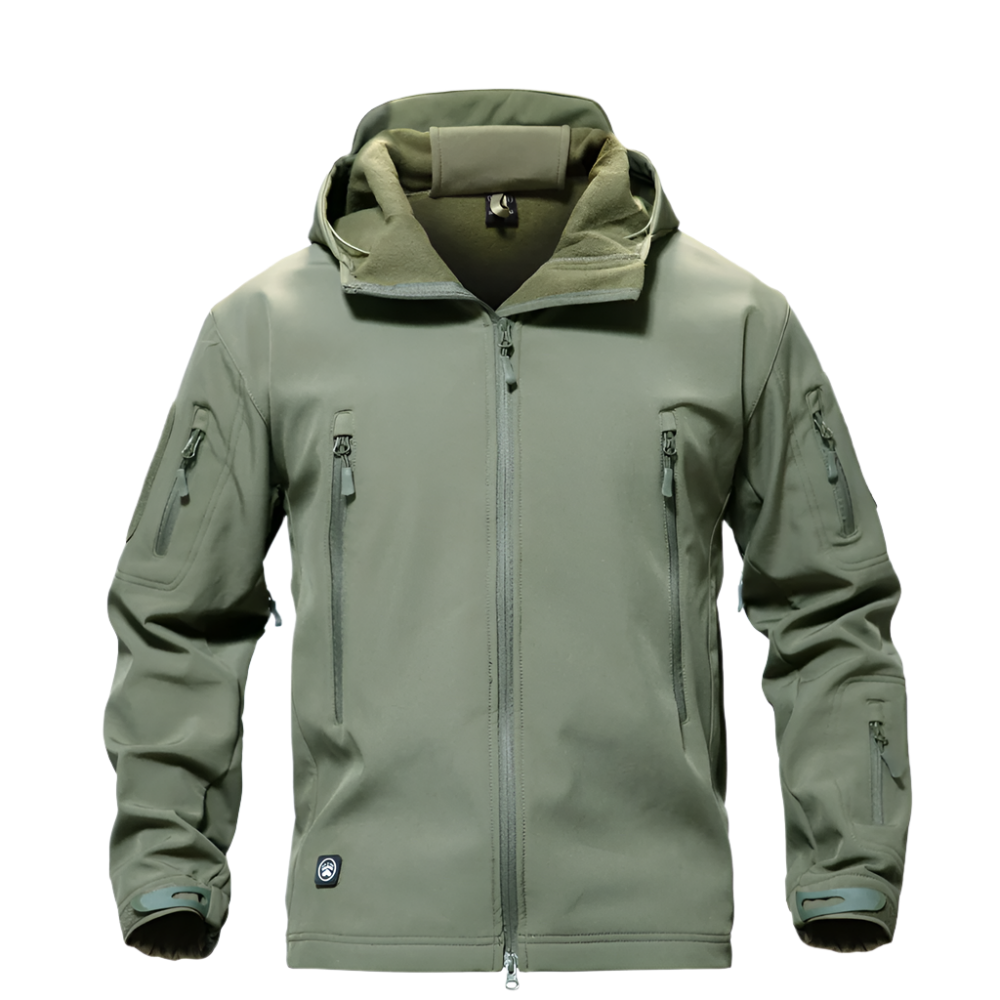 Men’s waterproof military jacket, rugged and weatherproof, perfect for cool and rainy autumn days.