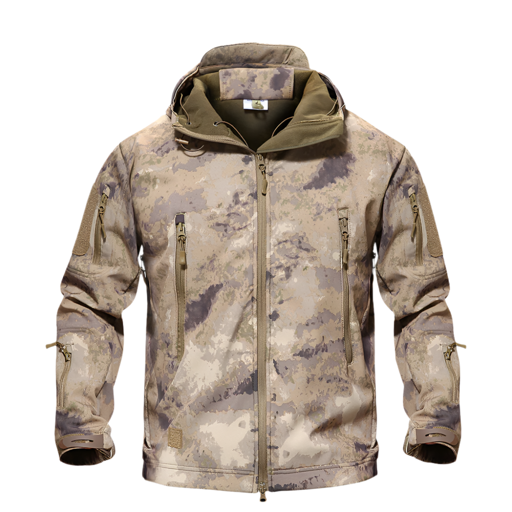 Men’s waterproof military jacket, rugged and weatherproof, perfect for cool and rainy autumn days.