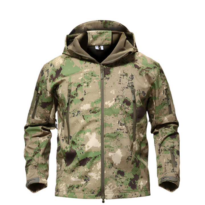 Men’s waterproof military jacket, rugged and weatherproof, perfect for cool and rainy autumn days.