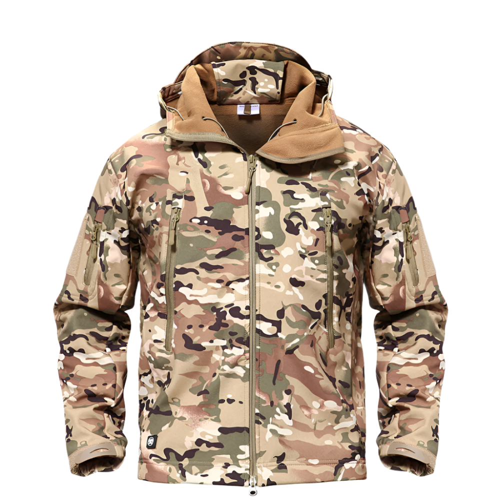 Men’s waterproof military jacket, rugged and weatherproof, perfect for cool and rainy autumn days.