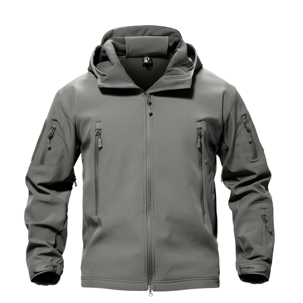 Men’s waterproof military jacket, rugged and weatherproof, perfect for cool and rainy autumn days.