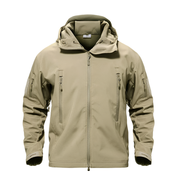 Men’s waterproof military jacket, rugged and weatherproof, perfect for cool and rainy autumn days.