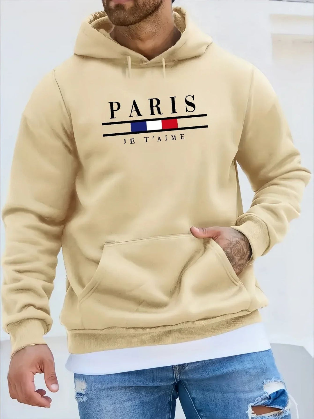 Men's Paris printed hoodie with a stylish design, soft fabric, and a relaxed fit for casual comfort.