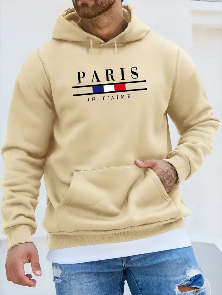 Men's Paris printed hoodie with a stylish design, soft fabric, and a relaxed fit for casual comfort.