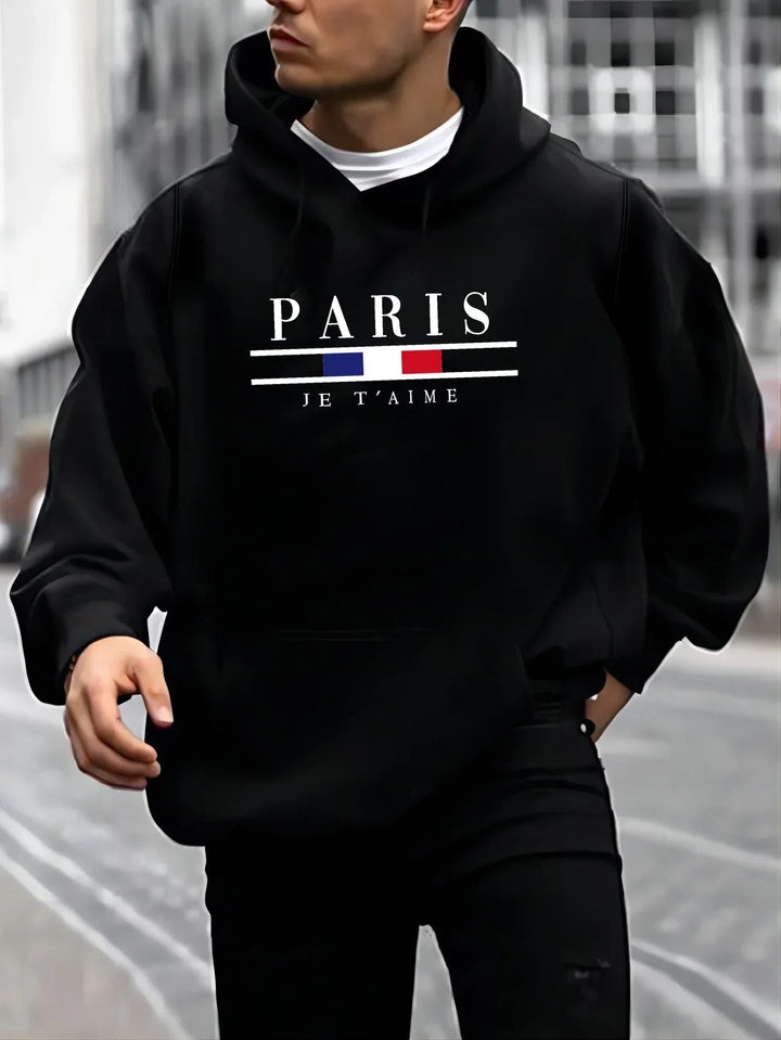 Men's Paris printed hoodie with a stylish design, soft fabric, and a relaxed fit for casual comfort.