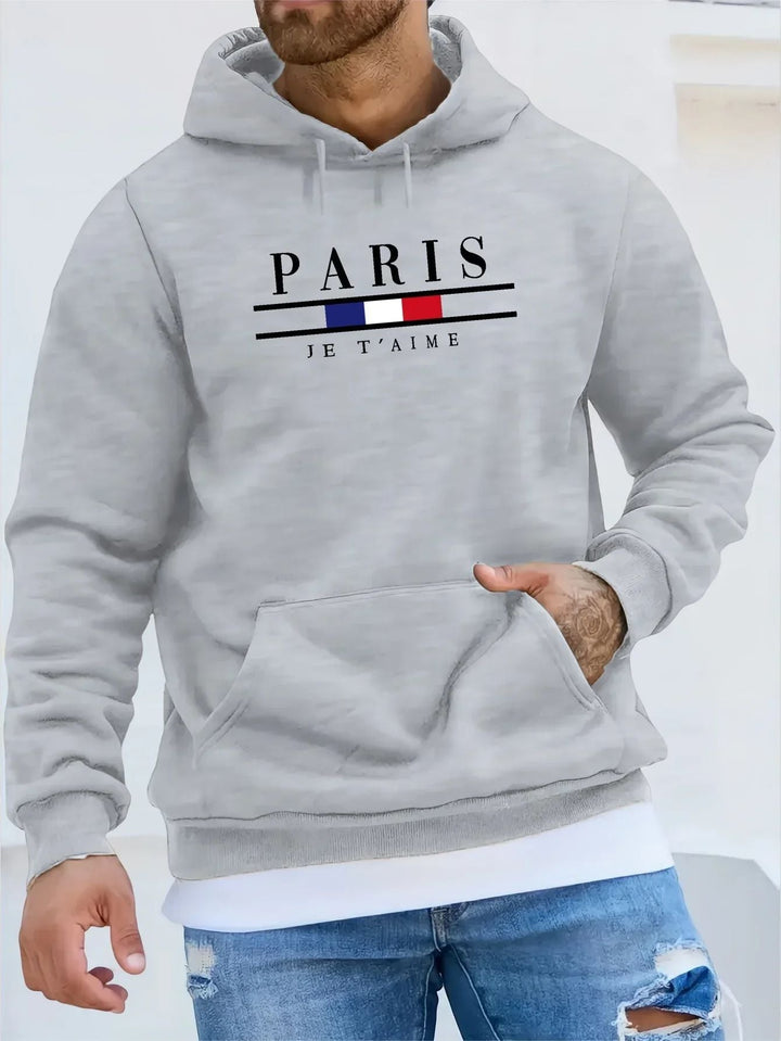 Men's Paris printed hoodie with a stylish design, soft fabric, and a relaxed fit for casual comfort.