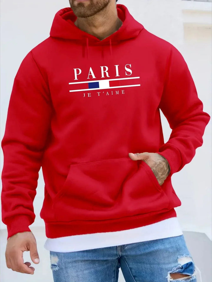 Men's Paris printed hoodie with a stylish design, soft fabric, and a relaxed fit for casual comfort.