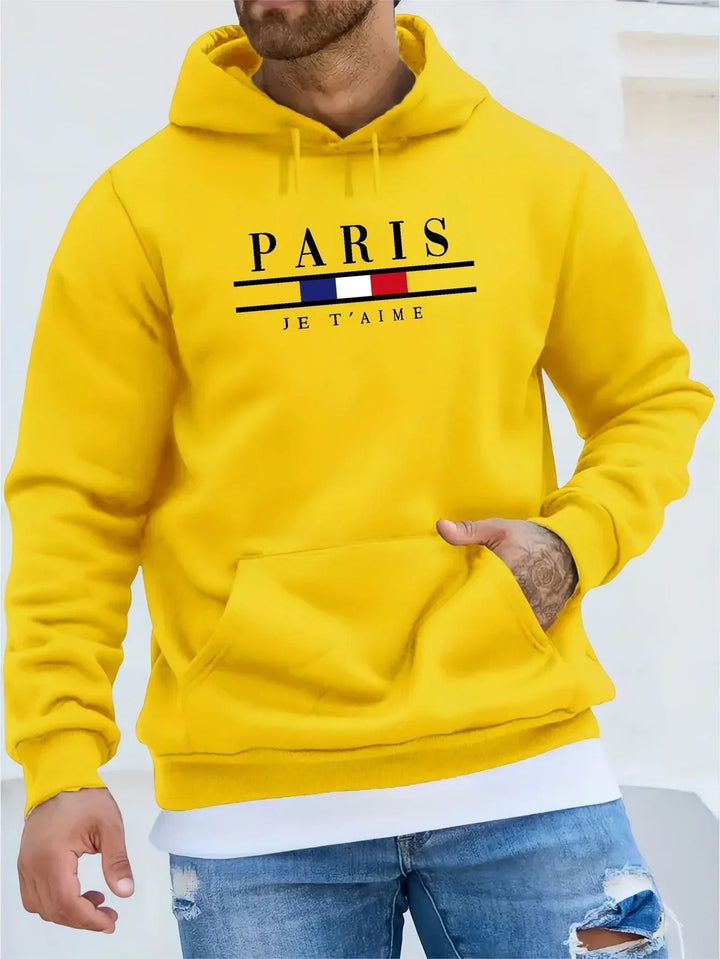 Men's Paris printed hoodie with a stylish design, soft fabric, and a relaxed fit for casual comfort.