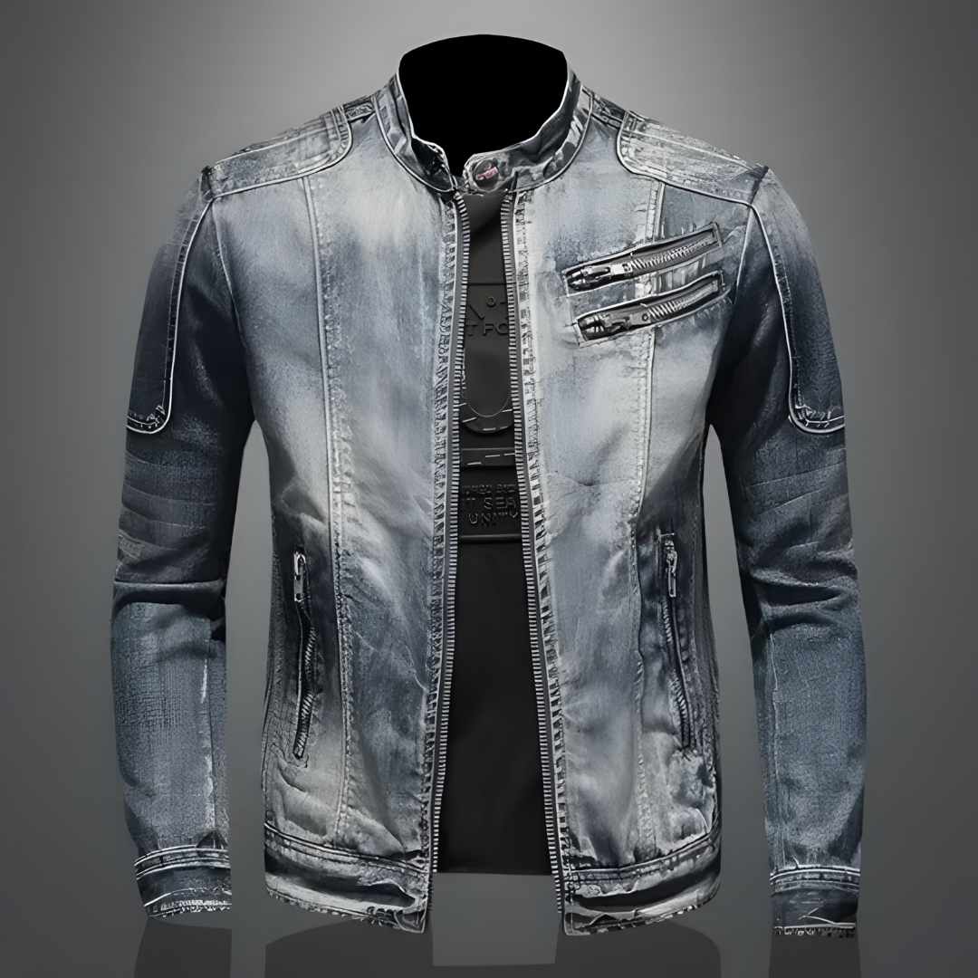 Premium denim jacket for autumn with timeless design and versatile style.