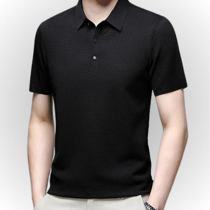 Premium elegant men's polo shirt with tailored fit and breathable fabric, ideal for summer days and versatile occasions.






