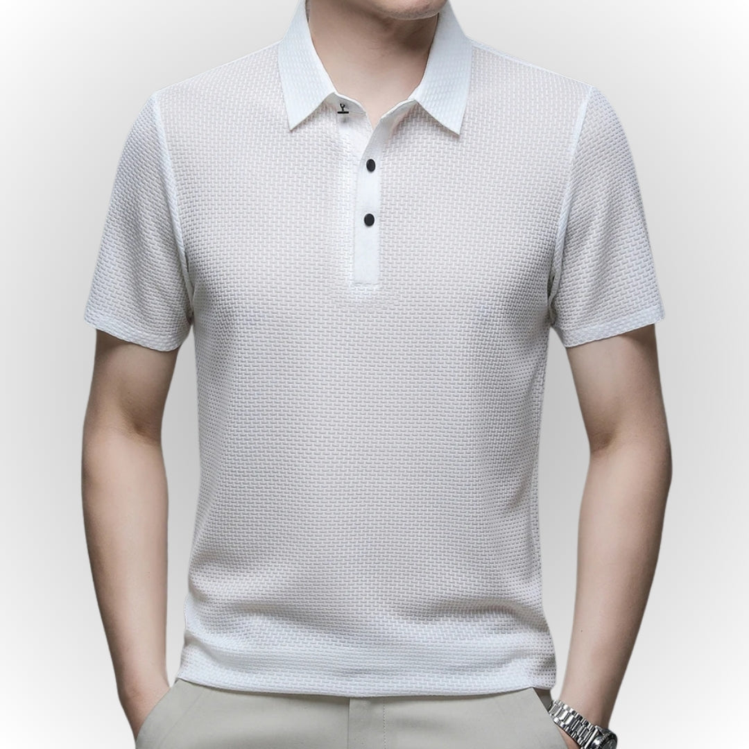 Premium elegant men's polo shirt with tailored fit and breathable fabric, ideal for summer days and versatile occasions.






