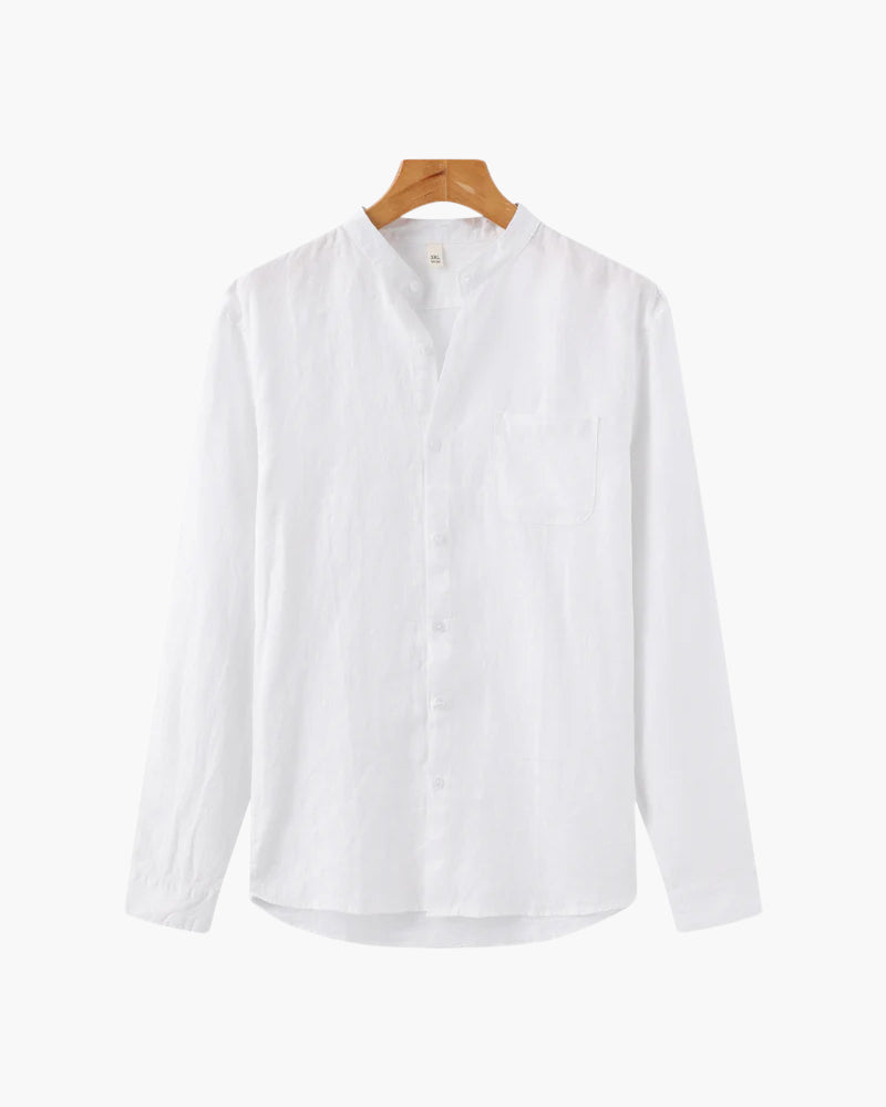 Relaxed fit linen shirt for casual style, featuring breathable fabric and lightweight comfort, perfect for summer days.