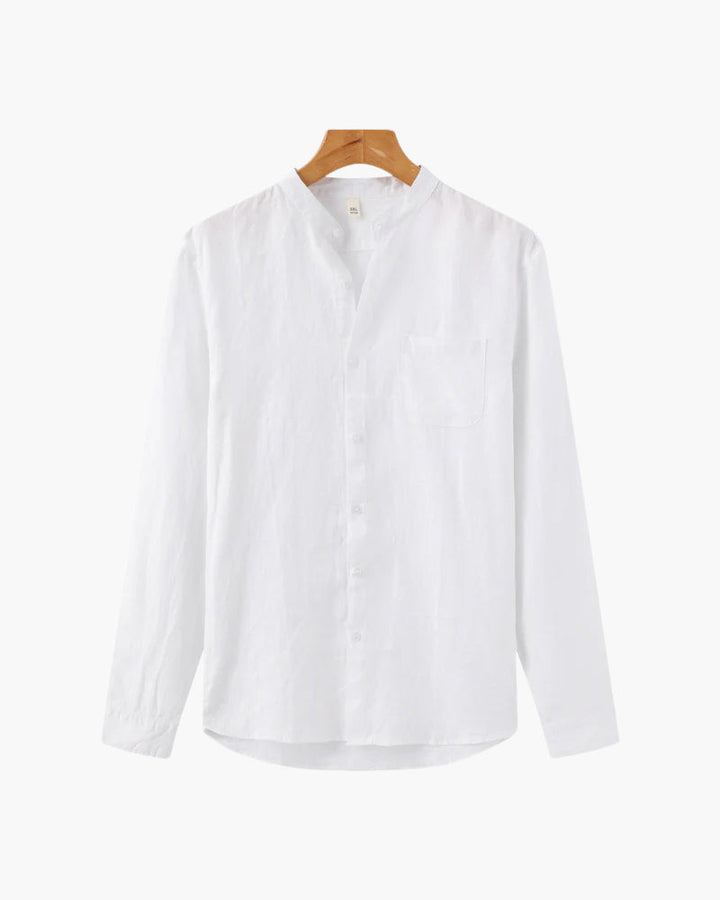 Relaxed fit linen shirt for casual style, featuring breathable fabric and lightweight comfort, perfect for summer days.