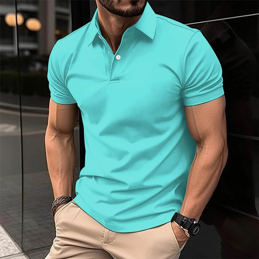 Sleek polo shirt for summer made from lightweight, breathable fabric, offering comfort and style for casual and semi-formal occasions.






