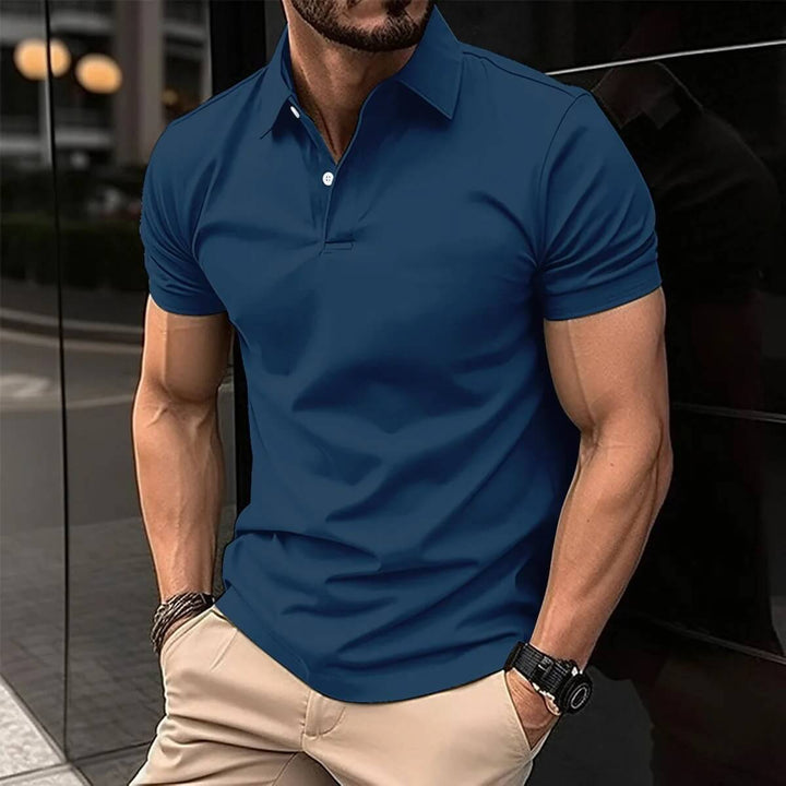 Sleek polo shirt for summer made from lightweight, breathable fabric, offering comfort and style for casual and semi-formal occasions.






