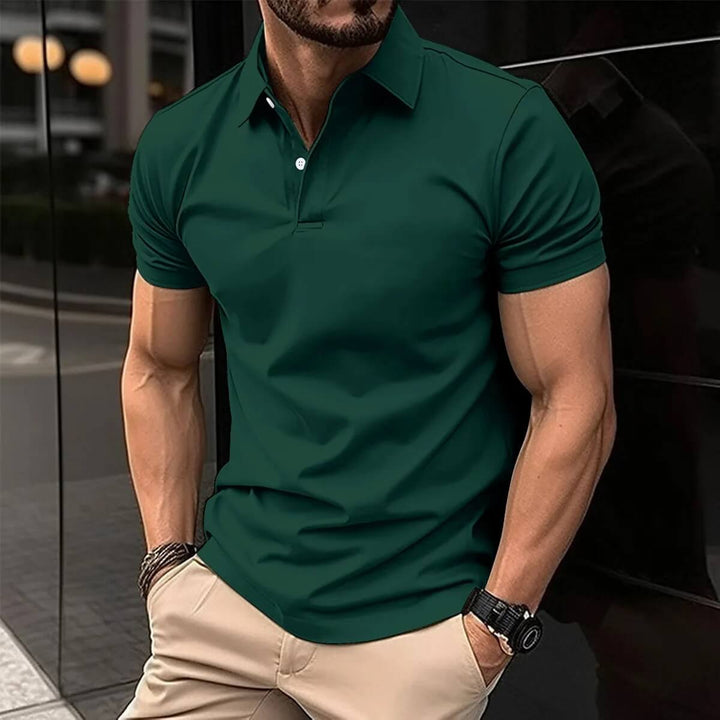 Sleek polo shirt for summer made from lightweight, breathable fabric, offering comfort and style for casual and semi-formal occasions.






