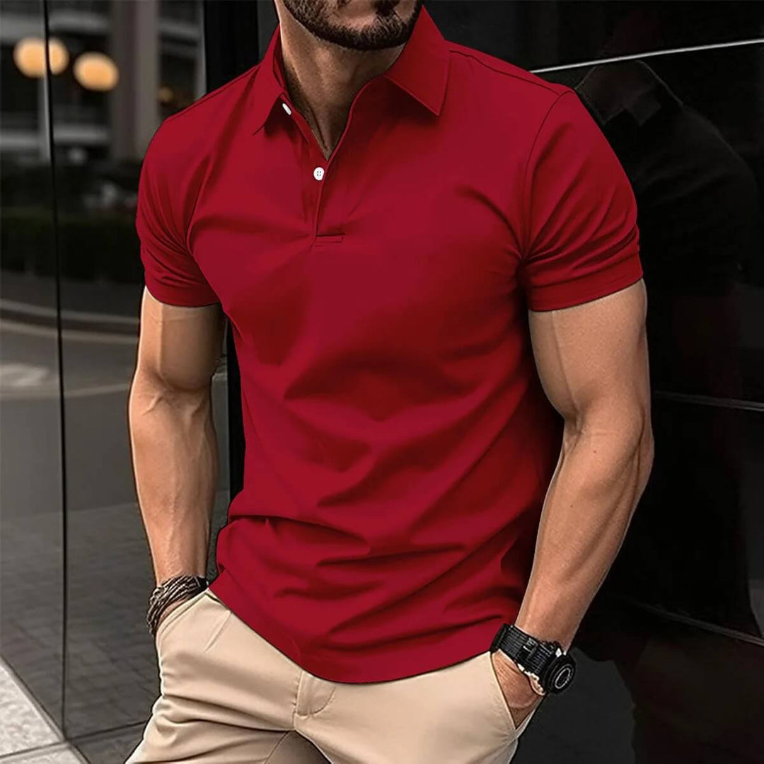 Sleek polo shirt for summer made from lightweight, breathable fabric, offering comfort and style for casual and semi-formal occasions.






