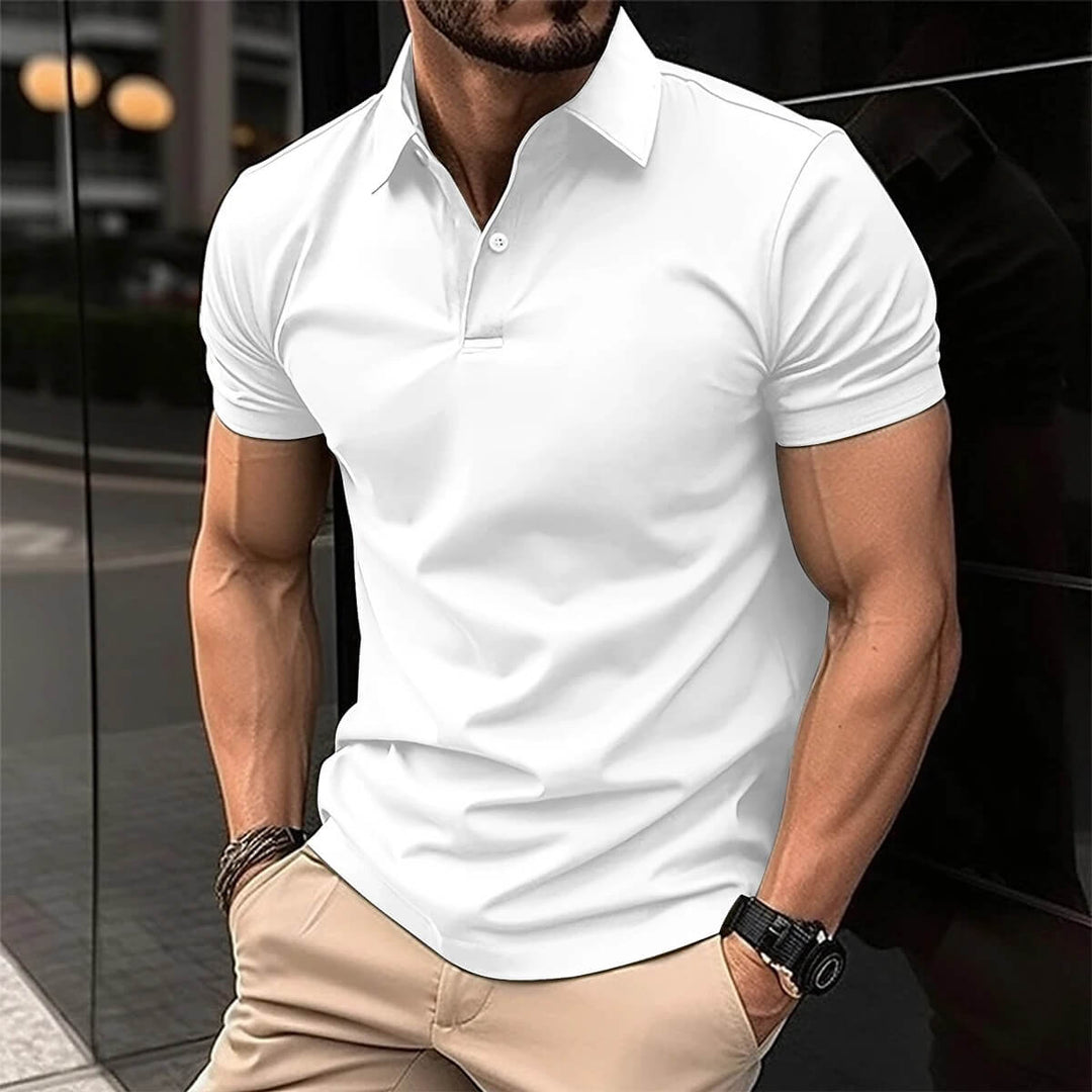 Sleek polo shirt for summer made from lightweight, breathable fabric, offering comfort and style for casual and semi-formal occasions.






