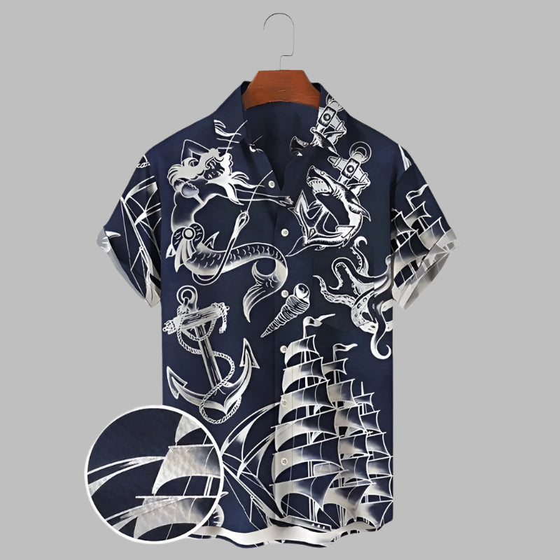 Stylish beach shirt for men, perfect for sunny days and beachside relaxation.






