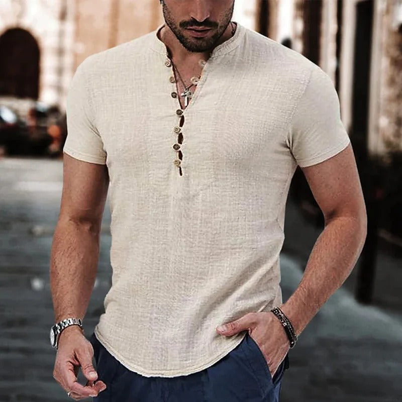 Stylish and comfy linen shirt for men, featuring breathable fabric, a relaxed fit, and lightweight design, perfect for summer days.