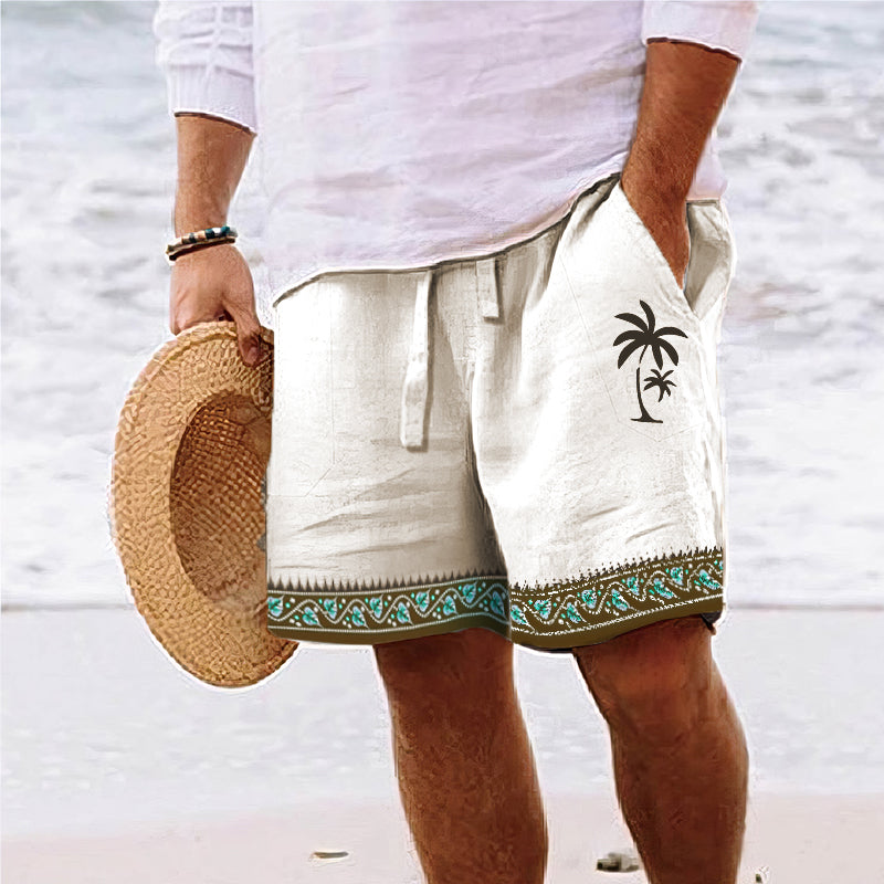 Stylish tropical beach shorts with breathable, lightweight fabric, perfect for summer days and relaxing beach adventures.