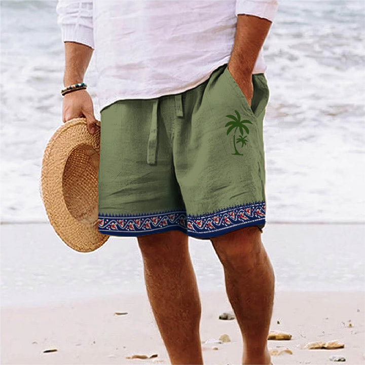 Stylish tropical beach shorts with breathable, lightweight fabric, perfect for summer days and relaxing beach adventures.